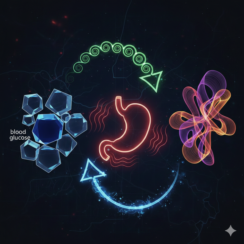 空腹感・血糖値・ホルモンの関係 をイメージできる画像